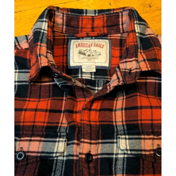 VTG American Eagle Flannel Shirt Men's Small Red Check Button Up Long Sleeve - Picture 5 of 8